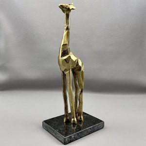 Goldtone Metal Contemporary Giraffe Sculpture On Marble MCM Mid-Century Modern